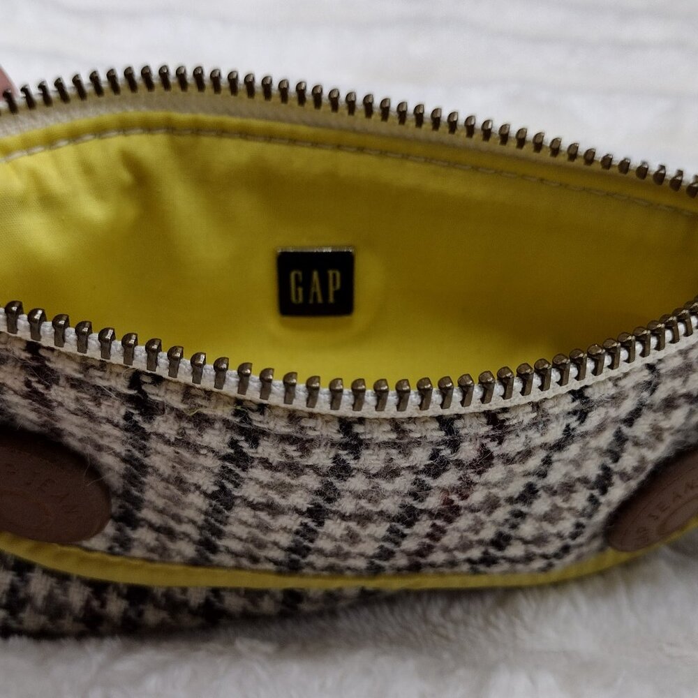 GAP Y2K Tweed Mini Shoulder Bag | Retro Houndstooth Yellow Trim Purse - Picture 3 of 12